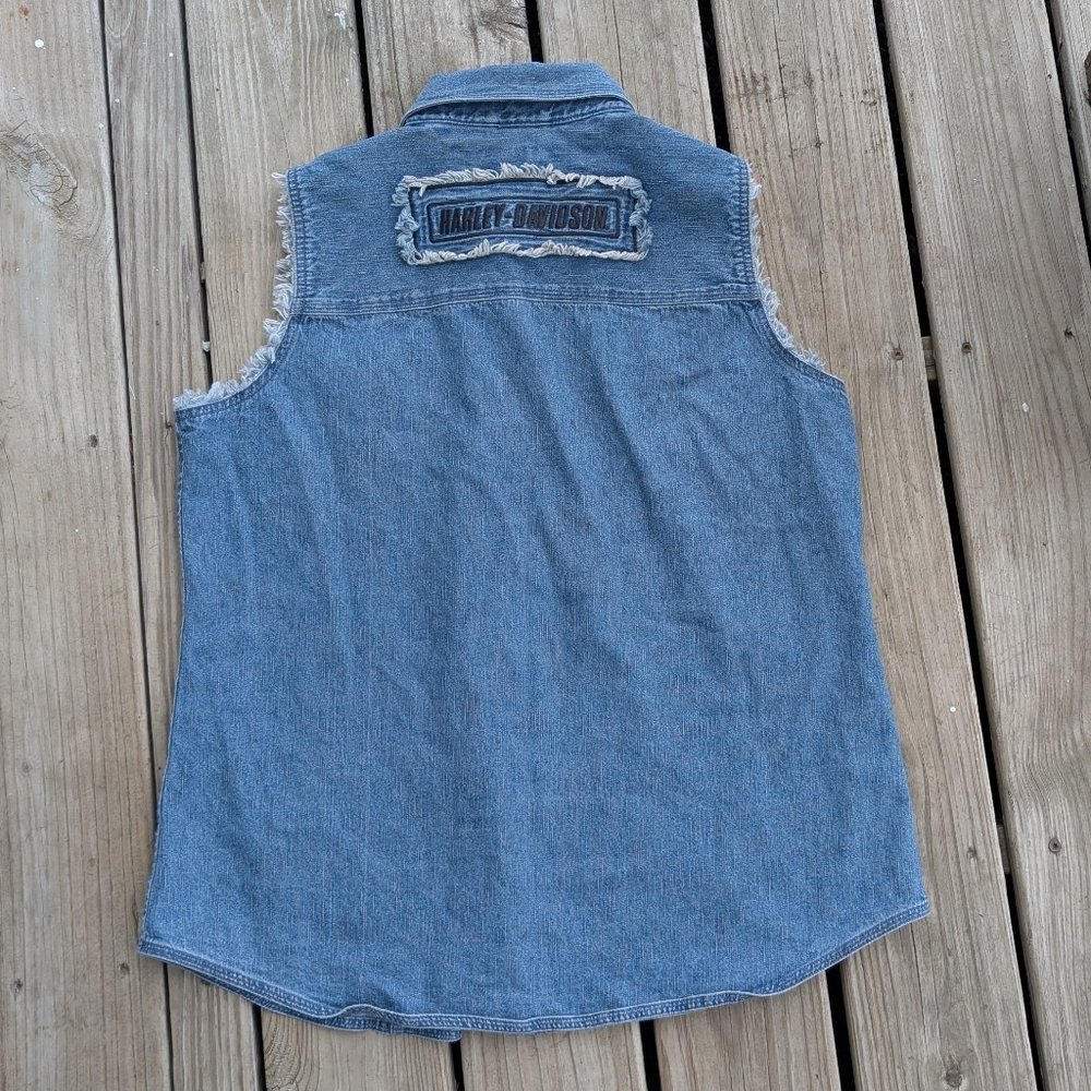 SzL Harley Davidson Genuine Snapup Frayed Denim Vest